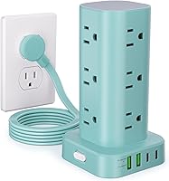 Vista 18 de Torre de regleta de alimentación con cargador inalámbrico, protector de sobretensiones de enchufe plano con cable de extensión de 6 pies, 12 tomas