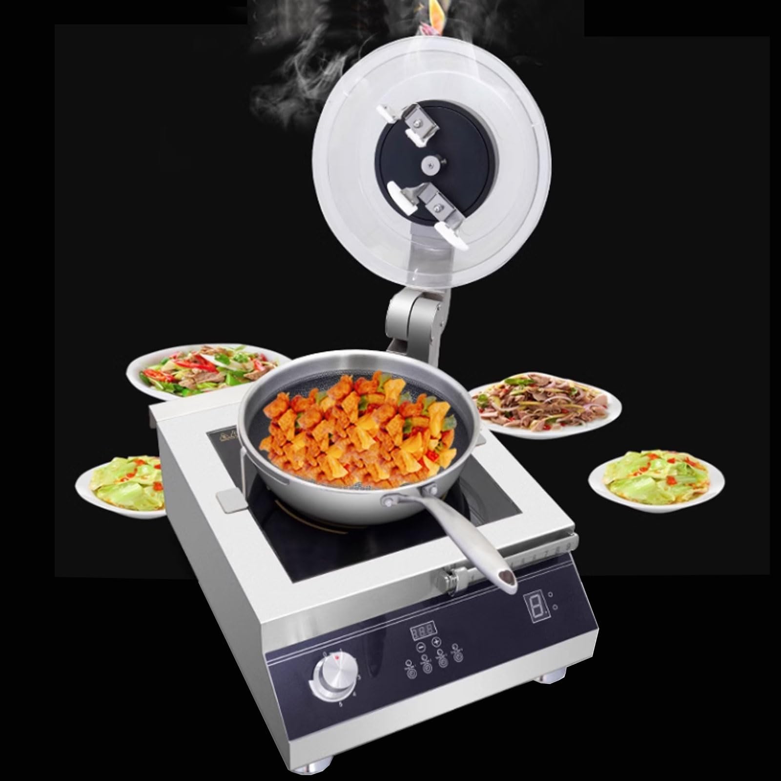 Robot De Cocina Diseño De Tapa Visible Transparente 9 Niveles De Ajuste De Potencia De Fuego Robot Cocina con Pantalla Táctil con Paleta Giratoria, 220v