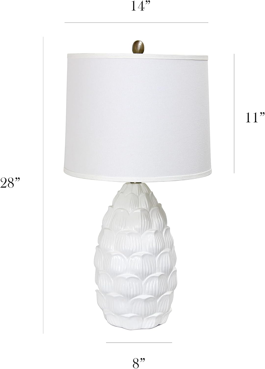 Elegant Designs LT3215-WHT Resin Table Lamp with Fabric Shade, White