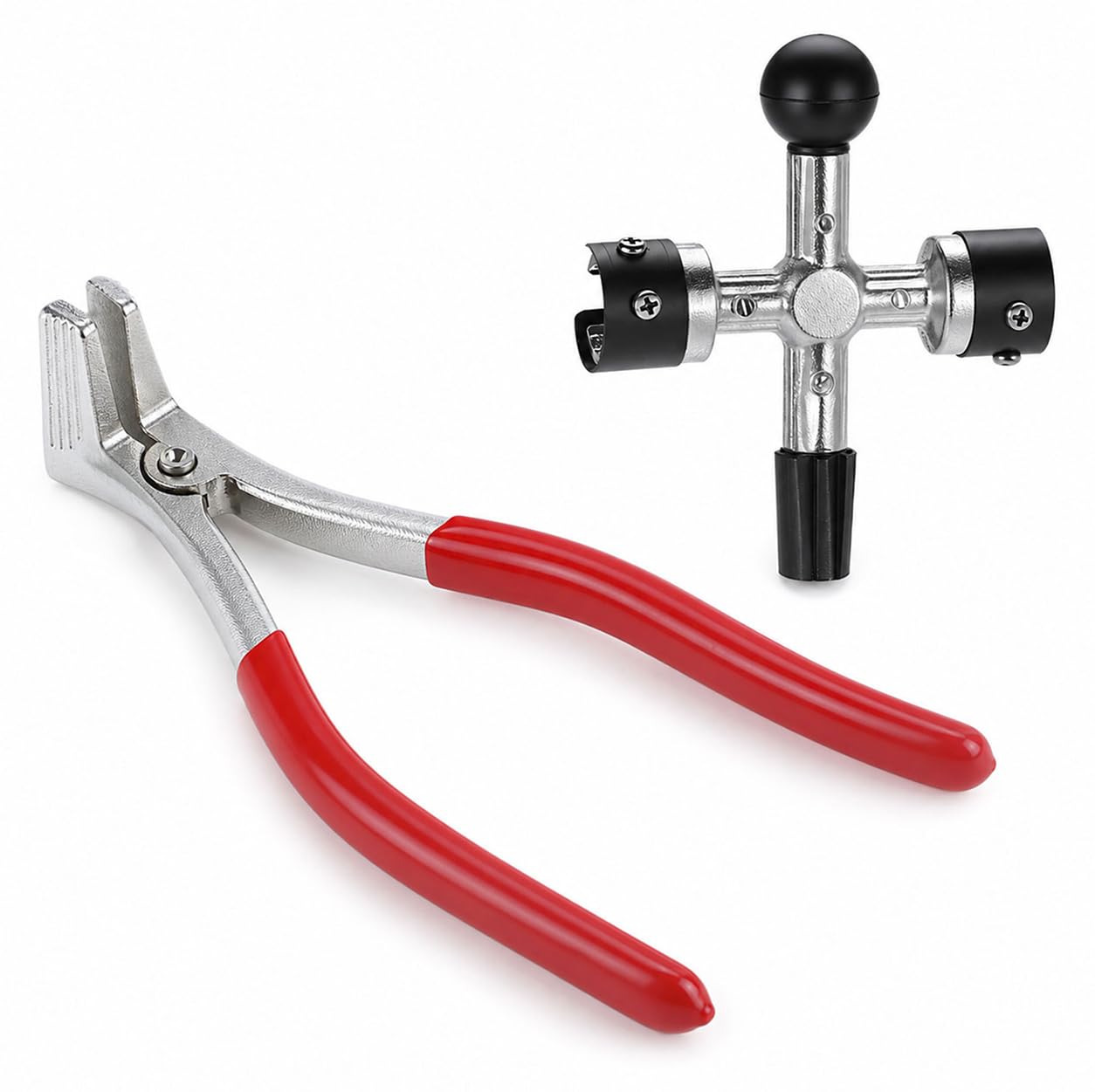 Qwork Battery Pliers + 4 Way Battery Post Cleaner, Battery Plier Terminal Spreader Automotive Repair Tool