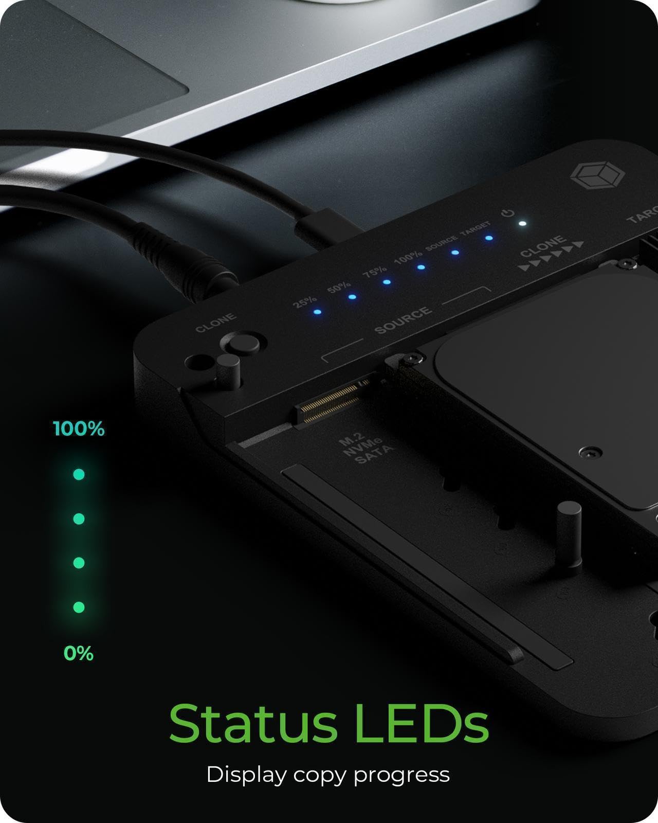 ICY BOX HDD/M.2 NVMe SSD Docking Station USB 3.2 Gen 2 (10 Gbit/s), Festplatten Klonstation & Lesegerät (SATA 2,5/3,5 Zoll & M.2 NVMe), Extern, Adapter, USB-C & USB-A, IB-2913MCL-C31