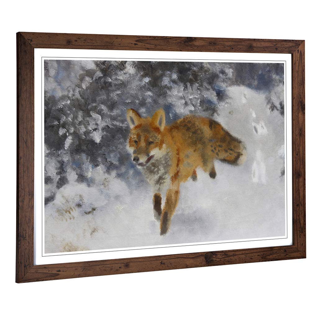 Big Box Art Framed Print of Bruno Liljefors Fox in The Snow 4 Design | Wall Art Picture | Home Decor for Kitchen, Living Room, Bedroom, Hallway, Walnut, A2 / 24.5x18 Inch / 62x45cm