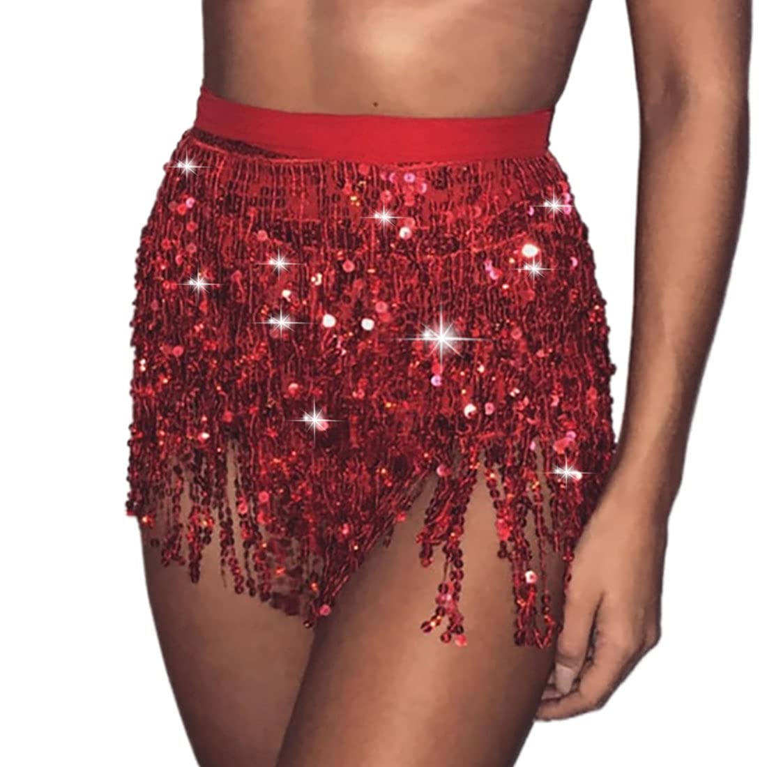 JUSTUSNX lentejuelas falda de borla falda de borla bufanda de cadera baile abdominal carnaval ropa de mujer chica