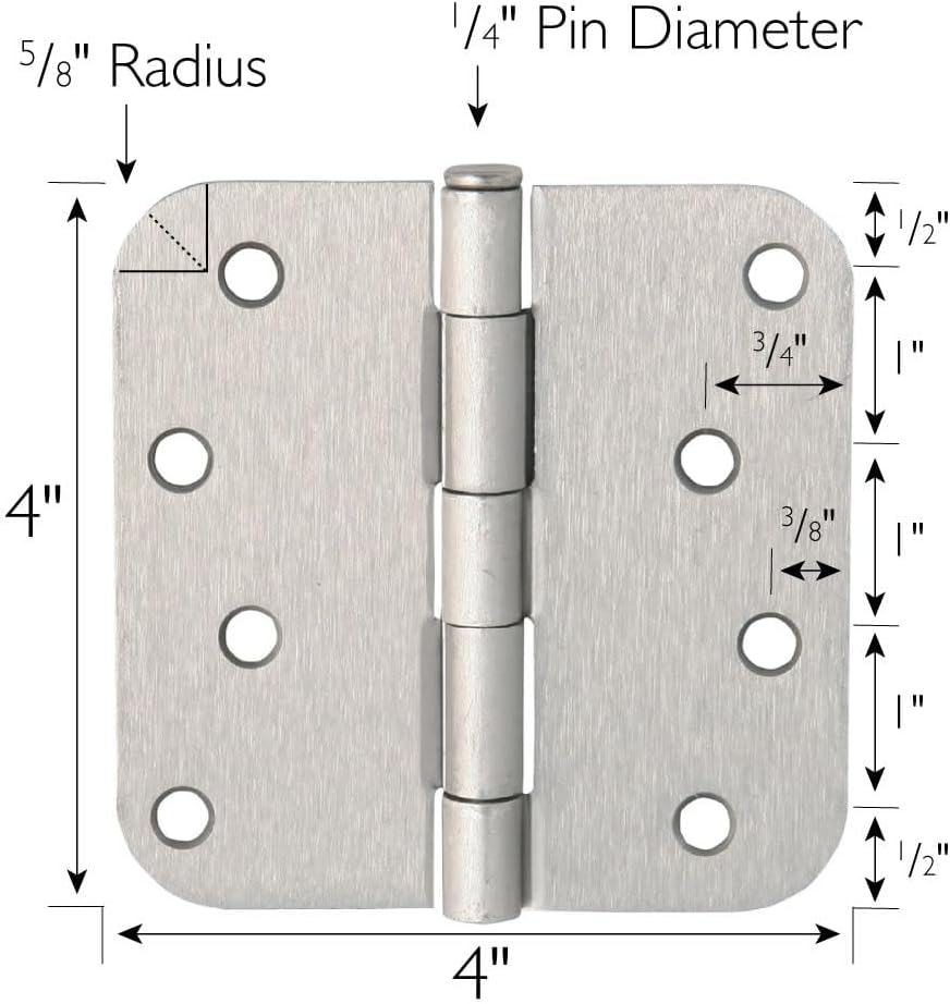 Design House Door Hinges for Interior Doors 6-Pack 4-inch x 4-inch – Rounded 5/8-inch Radius Steel Door Hinge – Satin Nickel – Fits Standard Doors – Design House 189704