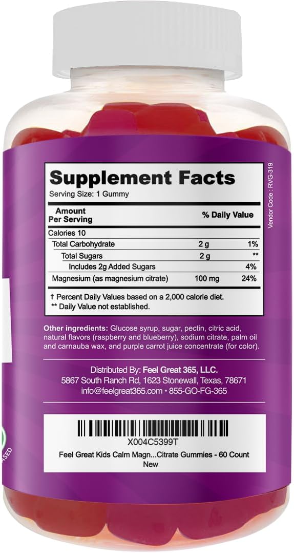 Feel Great Kids Calm Magnesium Gummies - Magnesium Supplement for Children - Magnesium Citrate Gummies - 60 Count - Image 8