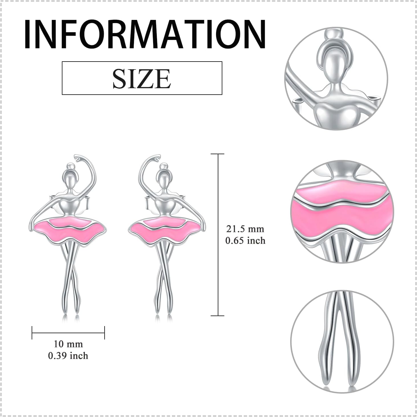 Ballet Earrings for Women 925 Sterling Silver Stud Earrings Jewelry Gifts for Ballerina Ballet Lover - Image 2