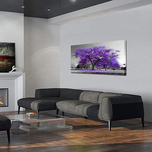Miniatura 3 de KREATIVE ARTS Impresiones en lienzo con marco de árbol morado, arte de pared con paisaje de árbol grande, imagen contemporánea para decoración del