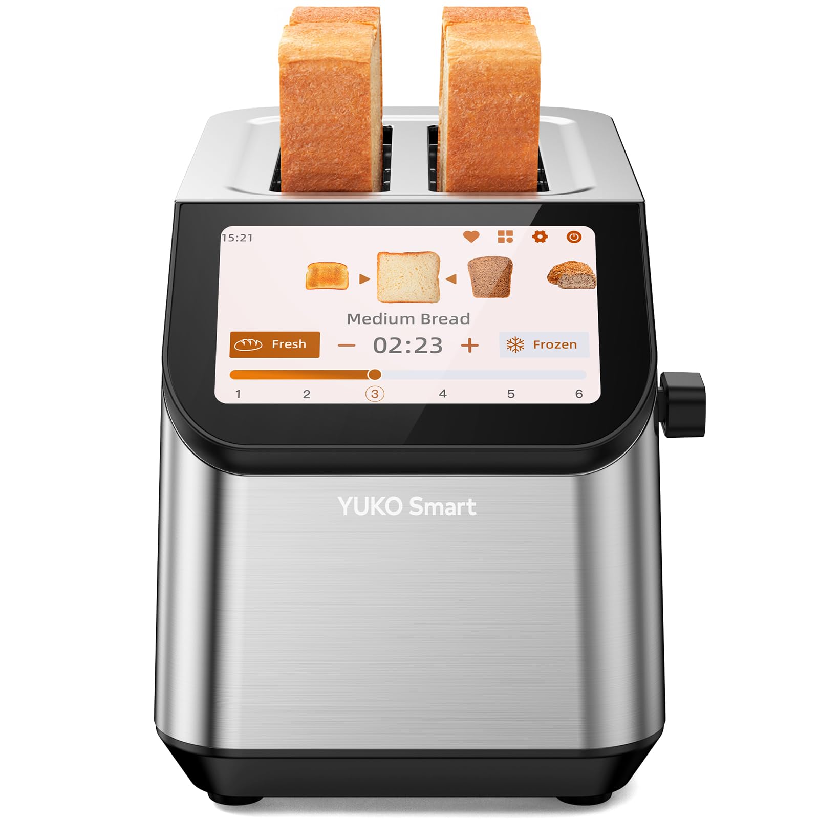 Toaster 2 Slice Wide Slot, Smart LCD Touch Screen Toaster for Fast Even Toast, 10 Bread Settings, 6 Browning Levels, Stainless Steel Toasters with Memory Function, Removable Crumb Tray, 900W