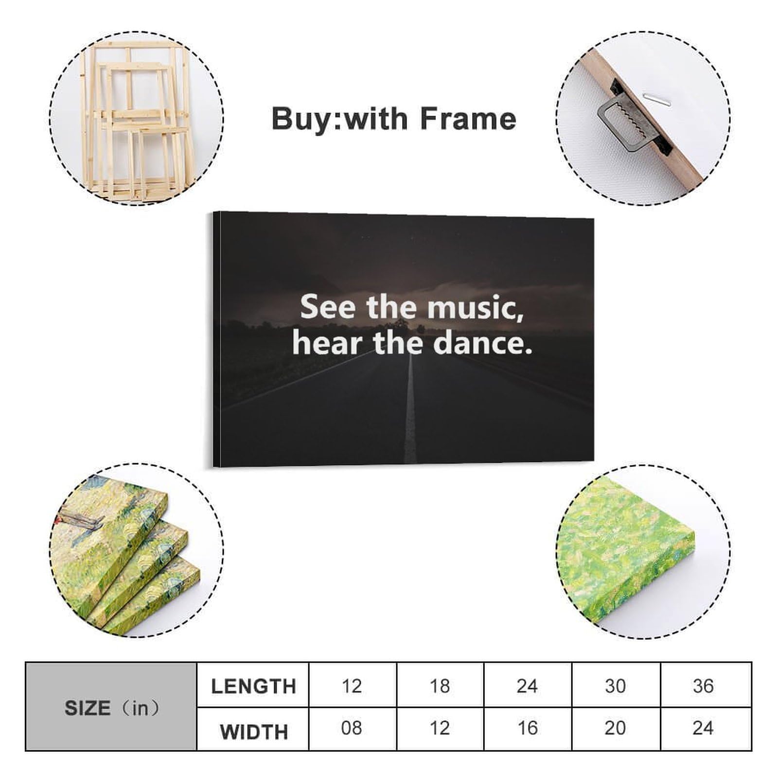 YTNSA Poster motivazionale, motivo: See the Music, Hear The Dance, stampa artistica da parete su tela, poster decorativo moderno, per camera da letto, per camera da letto, 50 x 75 cm