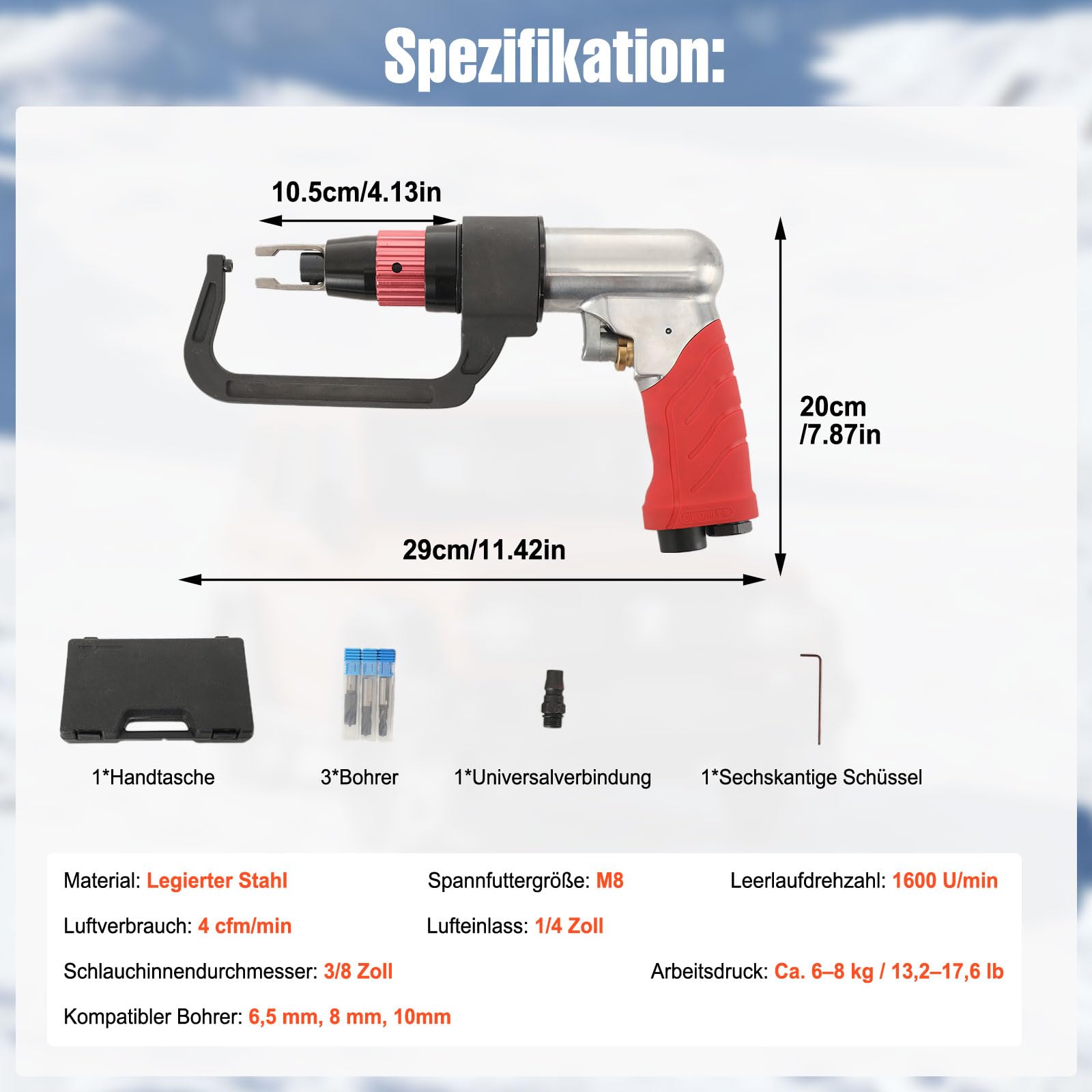 Broca de soldadura de punto de aire 1/4 de aire comprimido, fresadora de punto de soldadura, herramienta neumática para coche, portabrocas M8, 1600 rpm, ralentí, reparación de accidentes