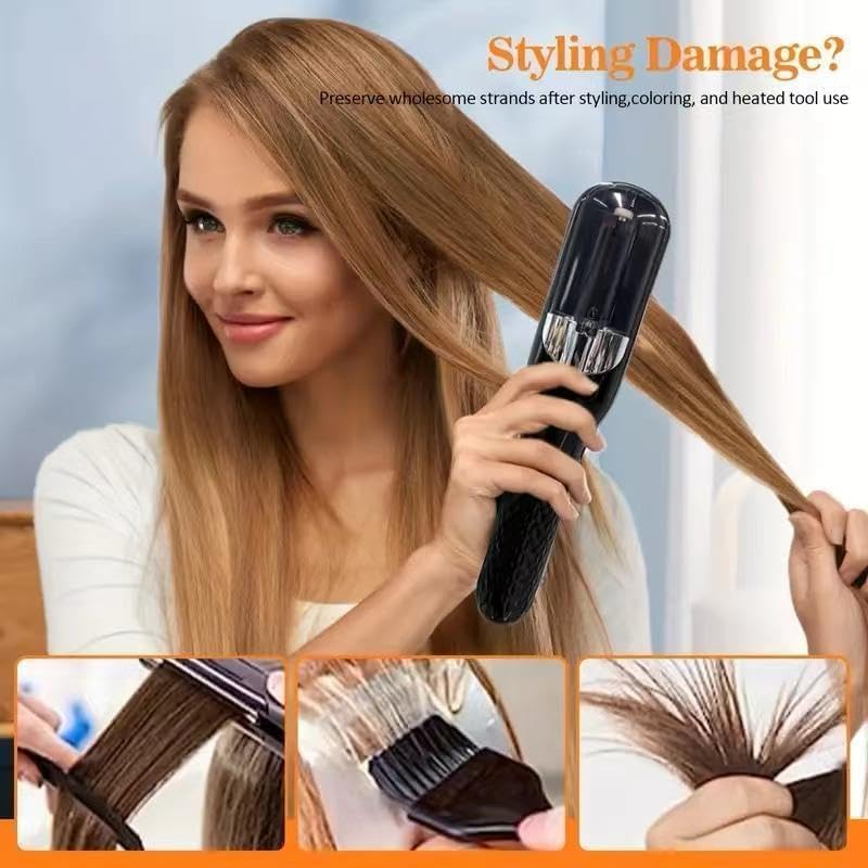Image of Cordless Split End Hair Trimmer Machine | Rechargeable Electric Split Ends Remover Tool for Dry, Damaged, Curly, Frizzy Hair | 2-in-1 Automatic Split End Cutter for Men & Women
