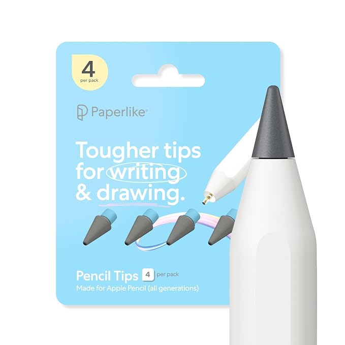 Paperlike Pencil Tips (4X) for Apple Pencil 1st & 2nd Gen, USB-C & Pro – 10x More Durable, Subtle Boost in Control on Paper-Feel Screen Protectors | 10x More Durable, Subtle boost in control on paper-feel screen protectors