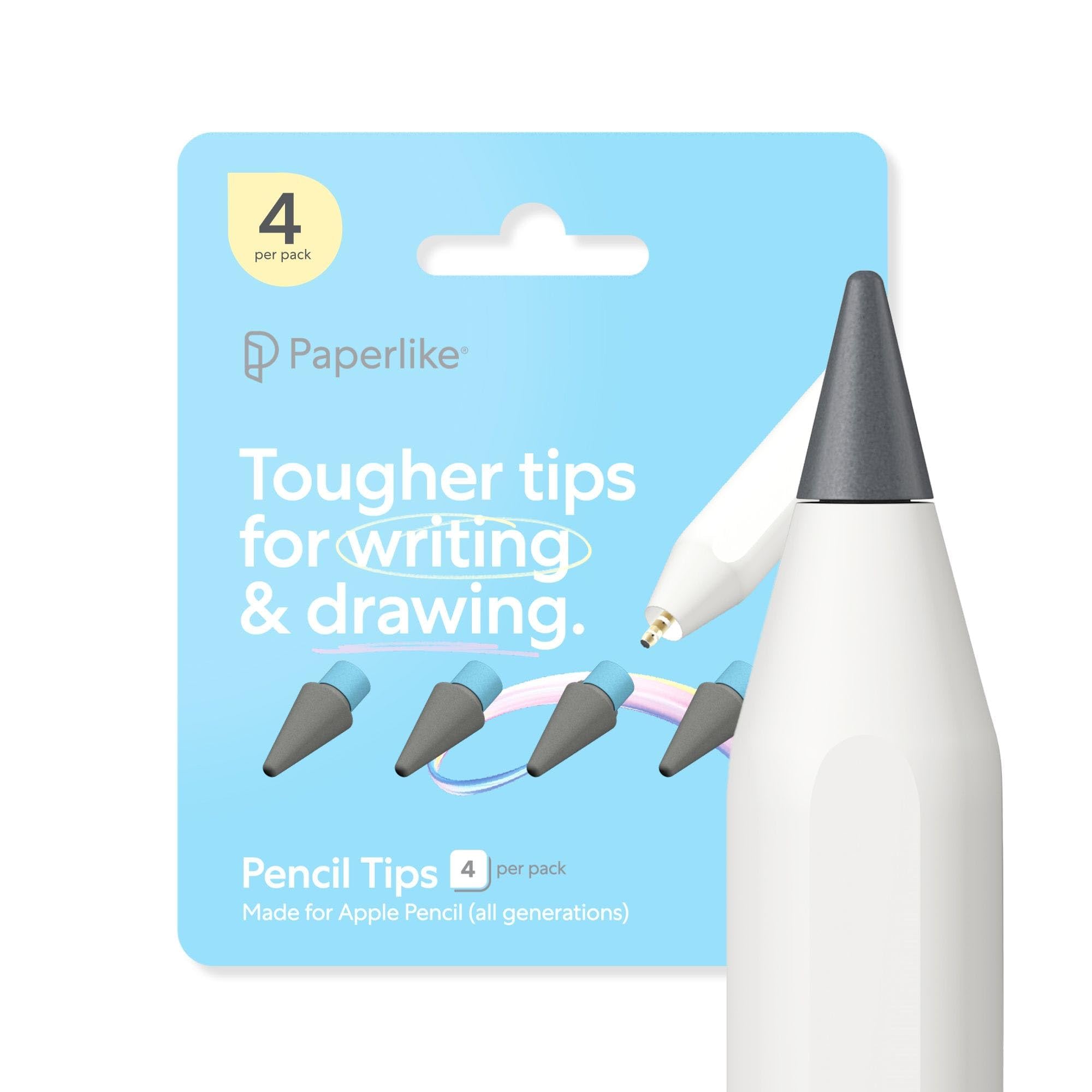Paperlike Pencil Tips (4X) for Apple Pencil 1st & 2nd Gen, USB-C & Pro – 10x More Durable, Subtle Boost in Control on Paper-Feel Screen Protectors