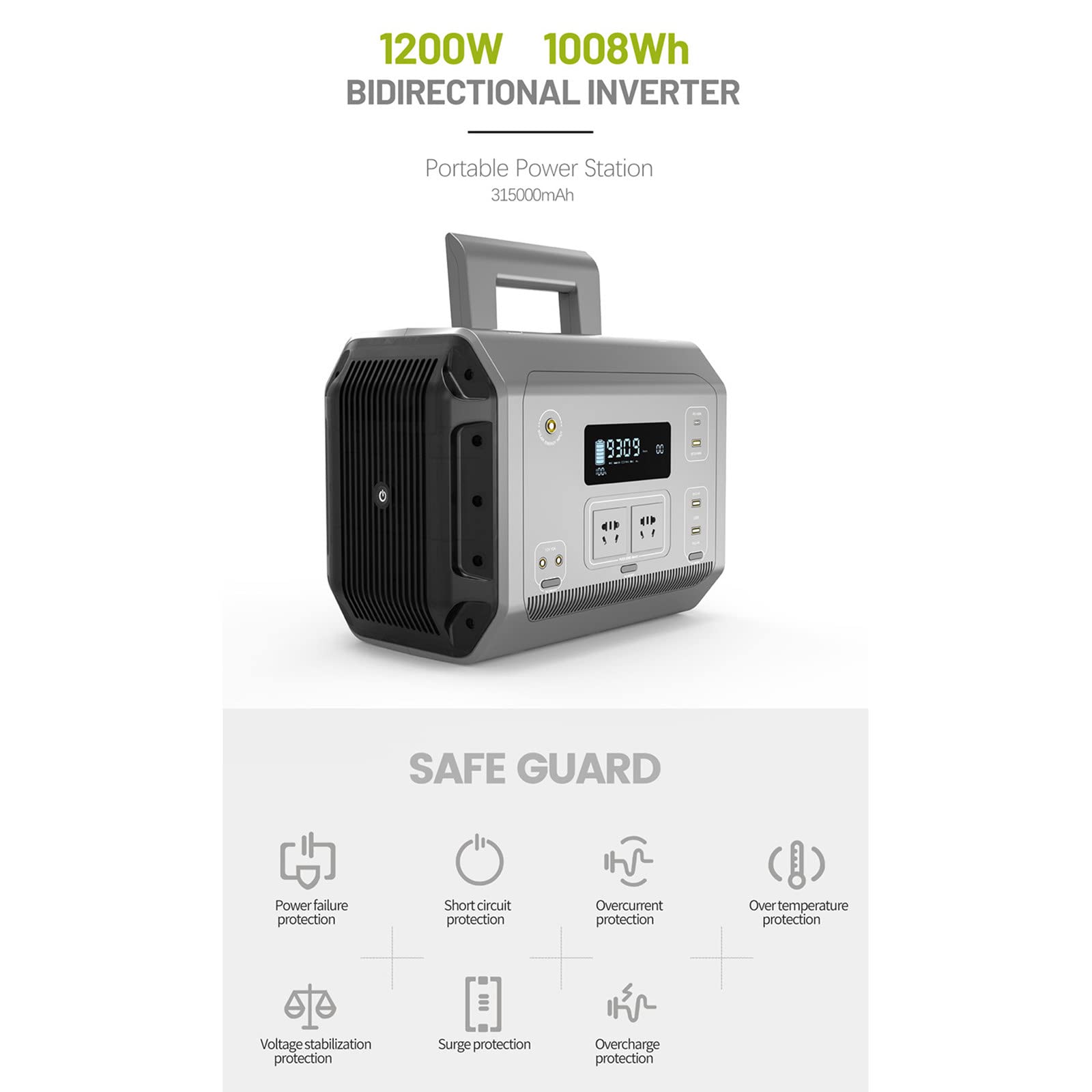 Estación de energía de Almacenamiento de energía de 1200 W, Emergencia, Camping, Pesca, Camping, Fuente de alimentación móvil portátil para el hogar,A
