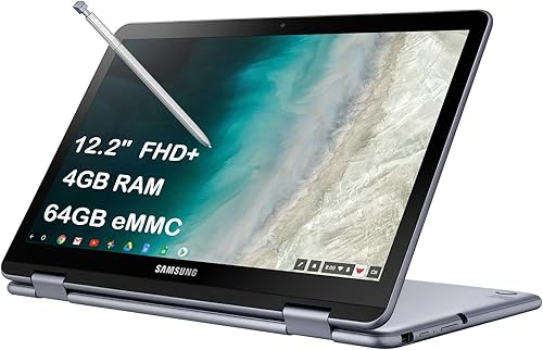 Samsung Chromebook Plus V2 360 12.2" FHD+ pantalla táctil 2 en 1 (Intel Celeron 3965Y, 4GB RAM, 64GB eMMC, Active Stylus) portátil para el hogar y