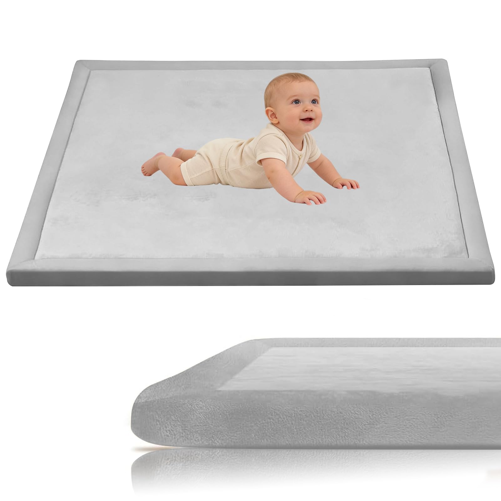 Stqyeiw Baby Crawling Mat, Memory Foam Extra Thick Area Rug 3cm for Kids Living Room 200 x 260 cm Silver Grey Baby Playroom Crawling Carpet Non-Slip Soft Play Mat Floor Toddler Nursery Carpet