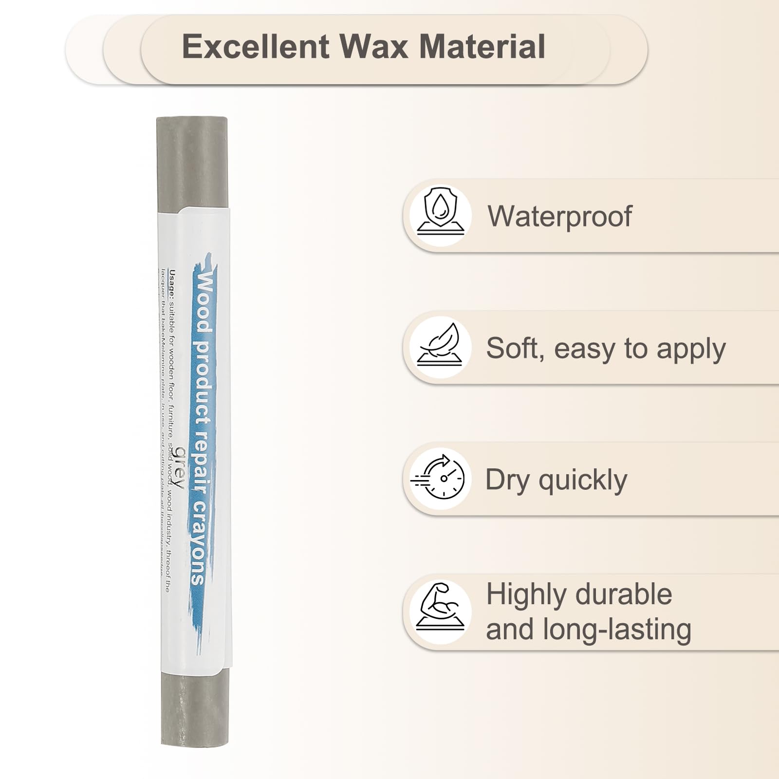 PATIKIL Furniture Repair Crayons, 4 Pcs Wax Wood Filler Sticks Wood Wax Crayons for Scratches Wood Floor Holes Tables Gray - Image 3