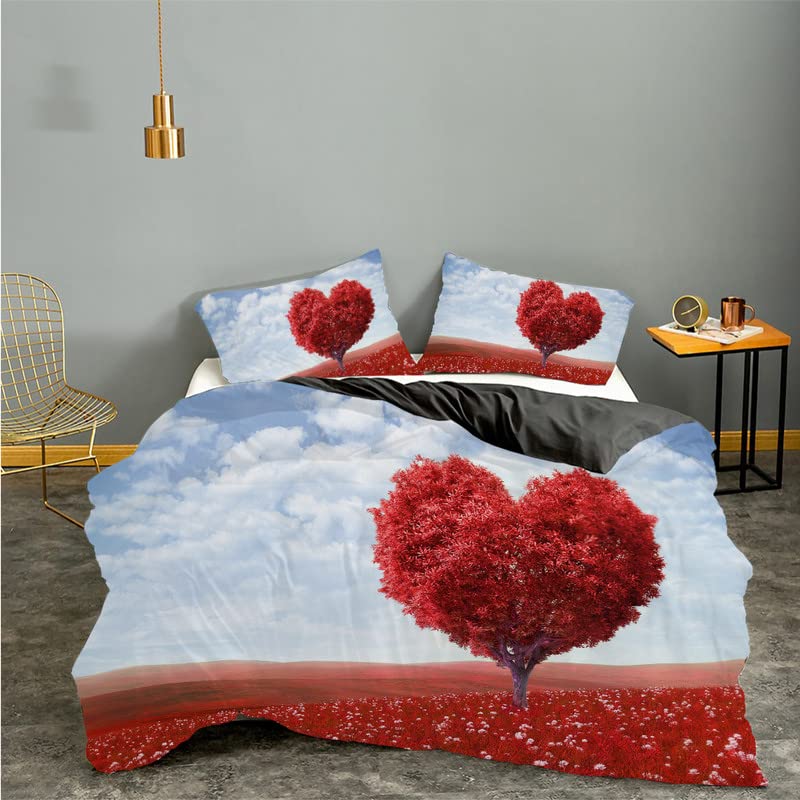 Housse de couette 240x260 cm arbre rouge en microfibre avec 2 taies d'oreiller