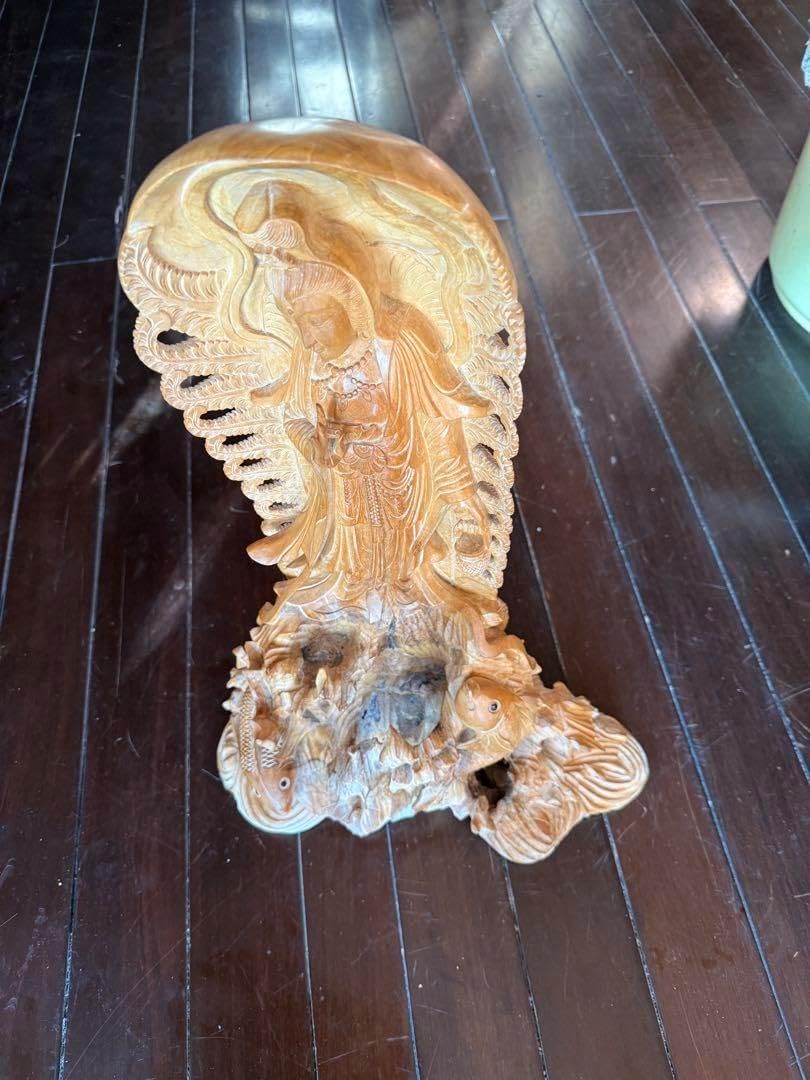 井波彫刻 特大型高91cm 香樟材 時代彫刻 木彫仏教 十一面観音菩薩立像