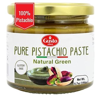 GUSTO ETNA Pure Sicilian Pistachio Paste, 100% Pistachios, Unsweetened, No Added Sugar & Artificial Colors, Pistachio Butter Spread, Made in Italy, Keto, Natural Green Color, 6.7 oz 190 g