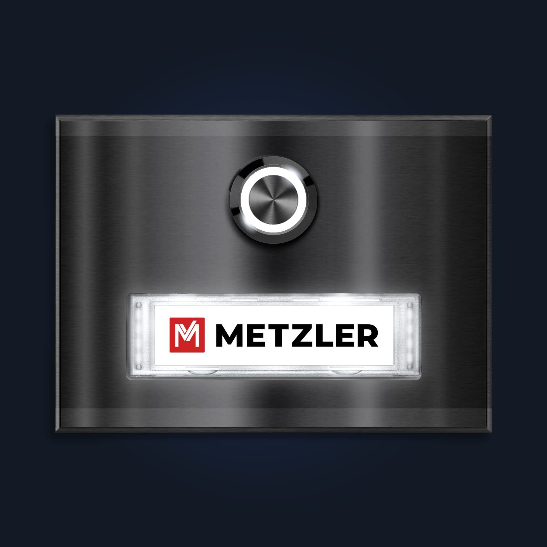 Metzler Aufputz Türklingel aus Edelstahl mit austauschbarem Namensschild (inkl. LED-Beleuchtung, Edelstahl)