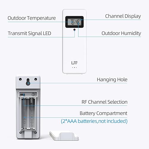 Miniatura 3 de LFF Sensor remoto inalámbrico con temperatura y humedad en interiores y exteriores, pantalla LCD para estación meteorológica, reloj atómico, versión