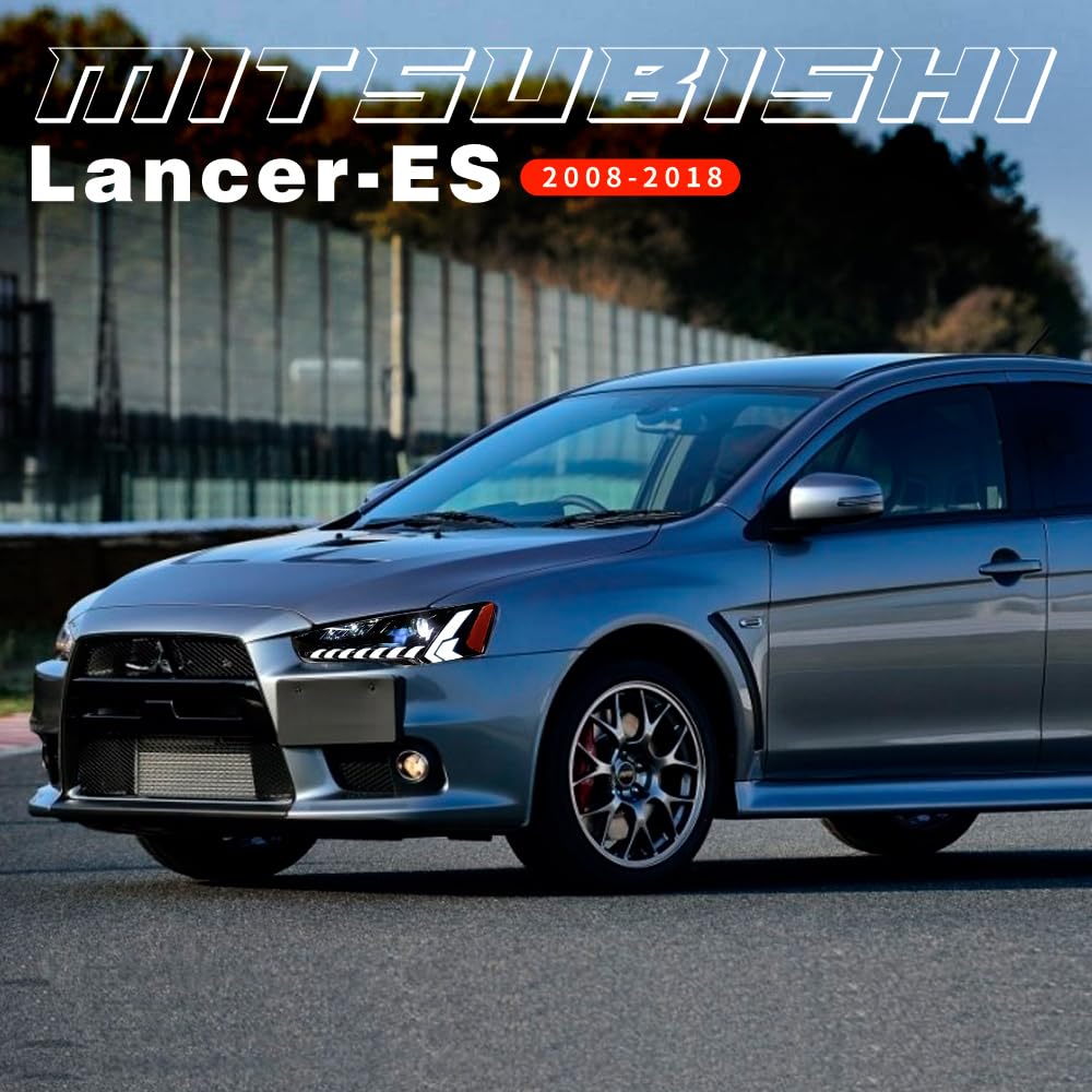 Archaic Dämonenaugen Scheinwerfer kompatibel mit Mitsubishi Lancer and Lancer EVO X 2008-2020, Frontlichter mit Animation DRL,mit E-Prüfzeichen