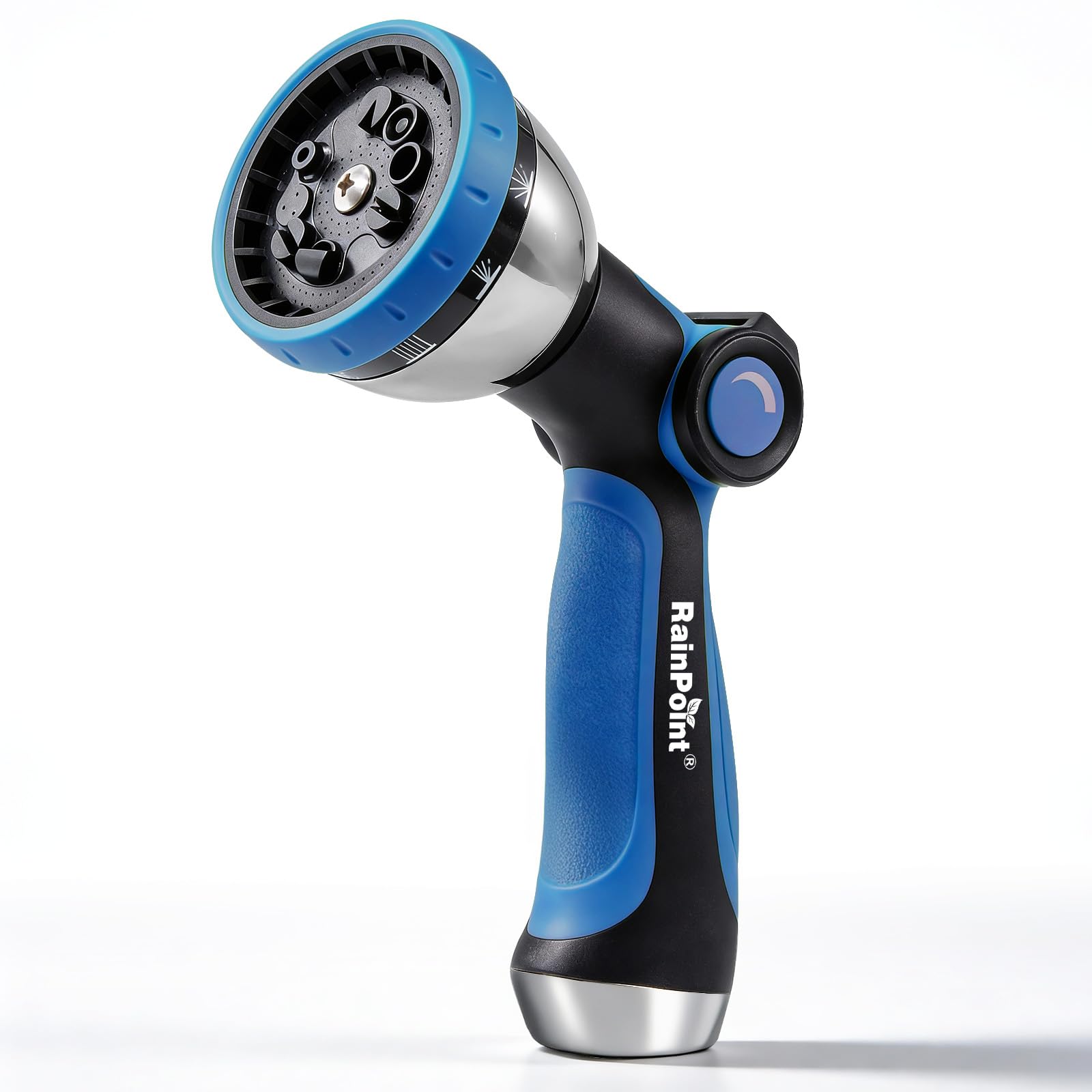RAINPOINT Spray Nozzles for Garden Hose - 10 Spray Patterns Garden Hose Nozzle with Adjustable Flow Control for Watering Plants, Washing Cars,Washing Pets, Thumb Control (Blue) — view 2