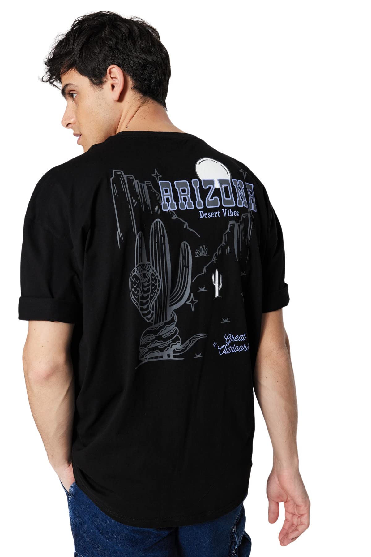 Trendyol Herren Schwarz Oversize Basic Rundhals Knit T-Shirt, M