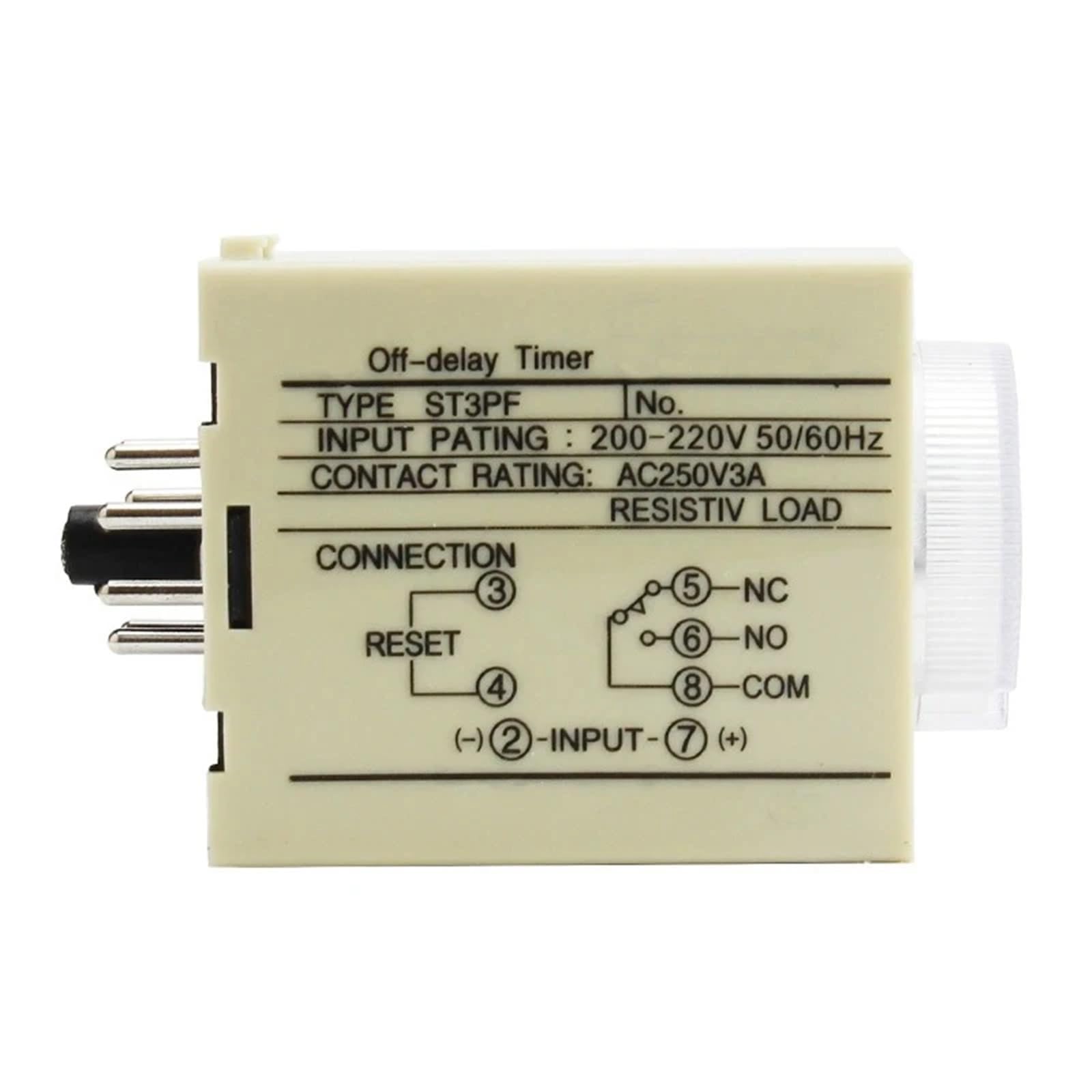 1 szt. Przekaźnik czasowy z opóźnieniem, regulowane pokrętło, przeciwzakłóceniowe, obudowa PC ST3PF DC24V AC110V AC220V 50/60Hz 1S ~ 10 M z podstawą (AC220V,60 sekund)