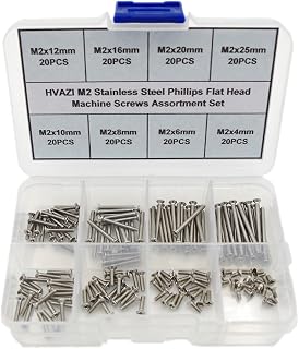 HVAZI M2 Stainless Steel Phillips Flat Head Machine Screws Assortment Kit