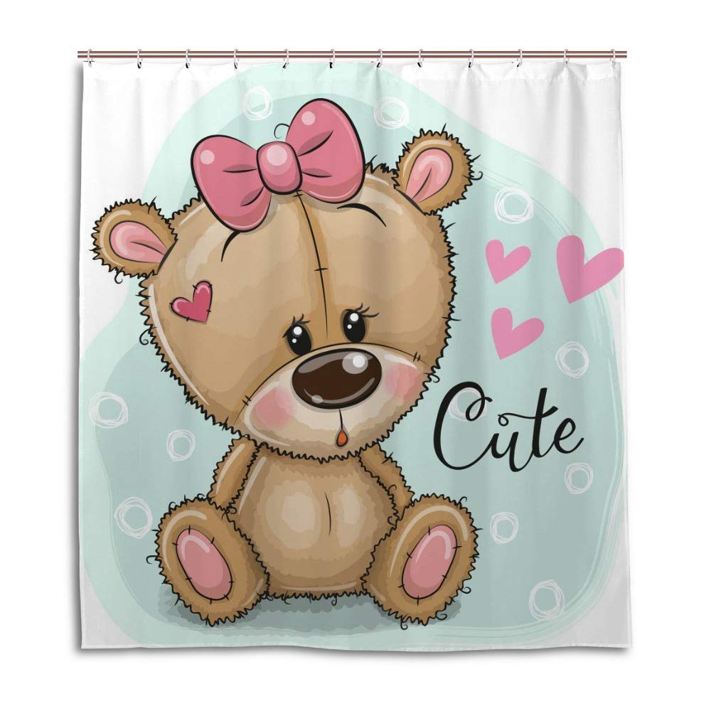Rideau de douche ourson 180x180cm en polyester imperméable avec crochets