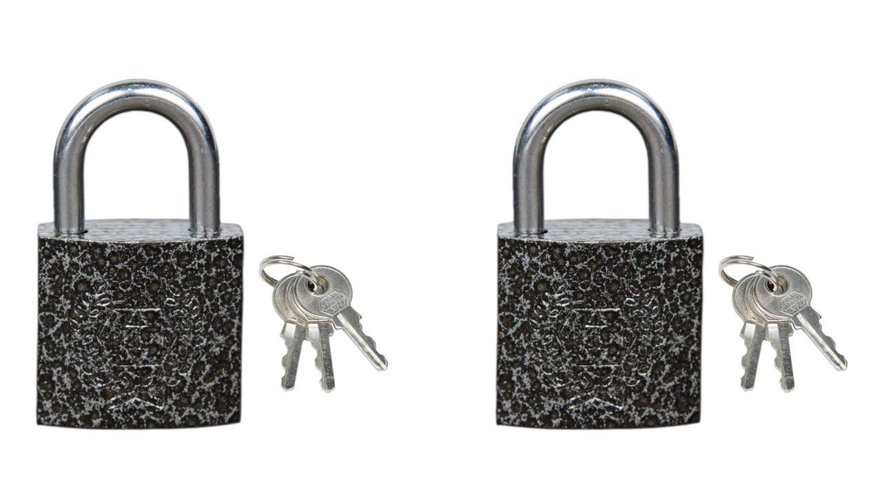 Harrison Luggage Lock C I-0320 Key Padlock with 3 Keys Mild Steel Solid Body Hardened Shackle Suitable for Suitcase, Bag, Bagpack, Small Lock (Grey) - Pack of 2