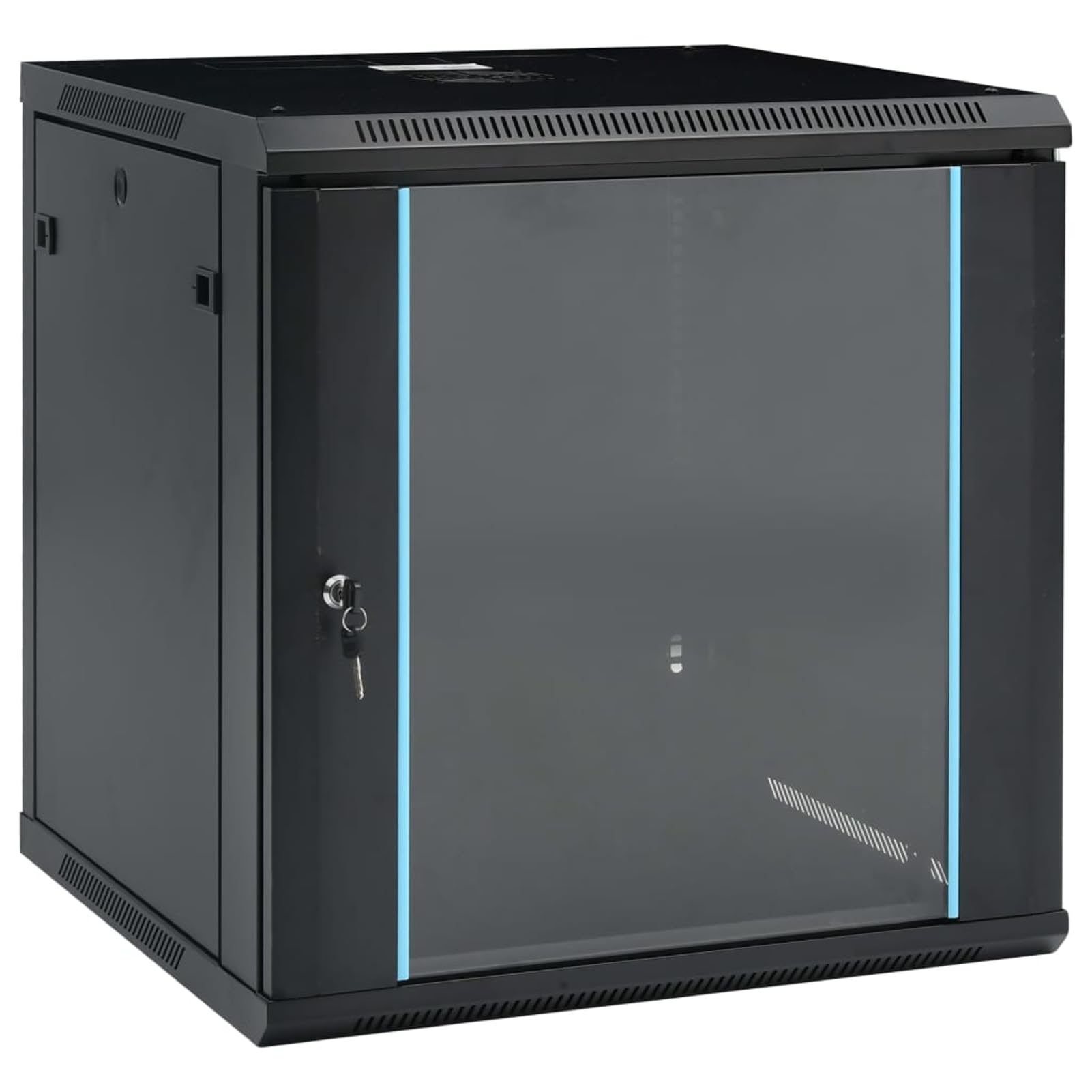 Gecheer Armario de Red de Pared Armario Rack Servidores Armario para Servidor de Red Armarios Cables ventilación 12U 19" IP20 600x600x640 mm,Puerta Frontal de Vidrio Templado con Cerradura