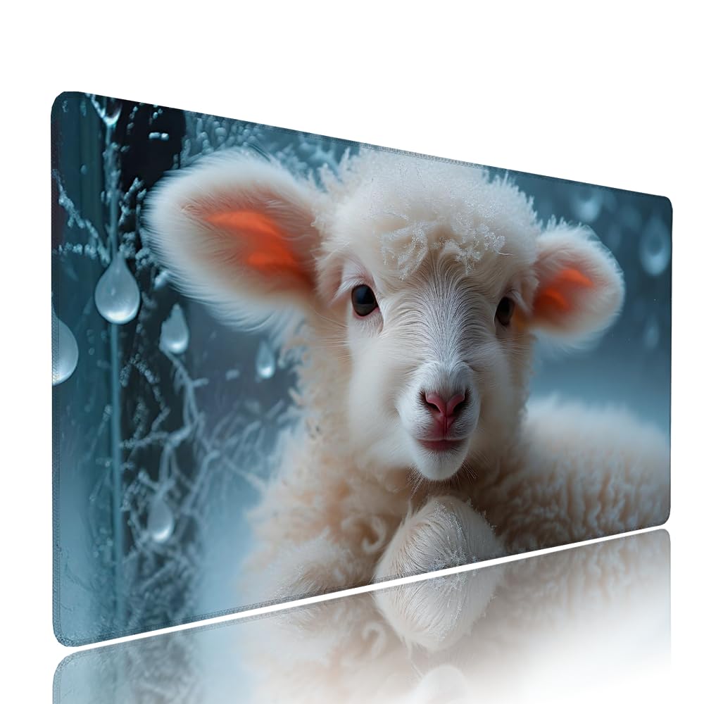 Alfombrilla de Mouse para Juegos, Bianco, XXL, Antideslizante, Impermeable, Diseño de Pecora, Extendido, Grande, 1200x600x3mm, para PC, Laptop, Ufficio, Famiglia d-72