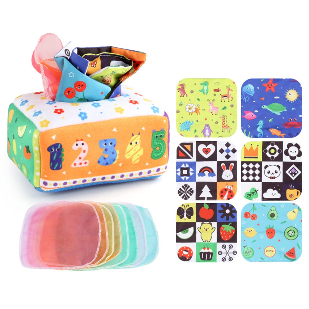 LinJie Baby Tissue Box Toy, Montessori Toys Magic Tissue Box,Soft Newborn Sensory Toy, Suitable For 6-12 Months Old Children Magic Box Toy Or Educational & Sensory Development.