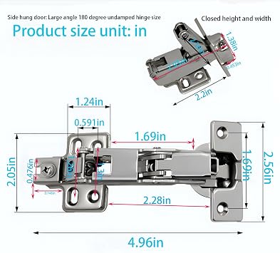 2 pieces/180 Degree Softs Closed Cabinets Hinges (Full Coverage)/180 ° Cabinet Door Hinges/Hidden Frameless YUEZIYE Kitchen cabinets/Wardrobe Folding/
