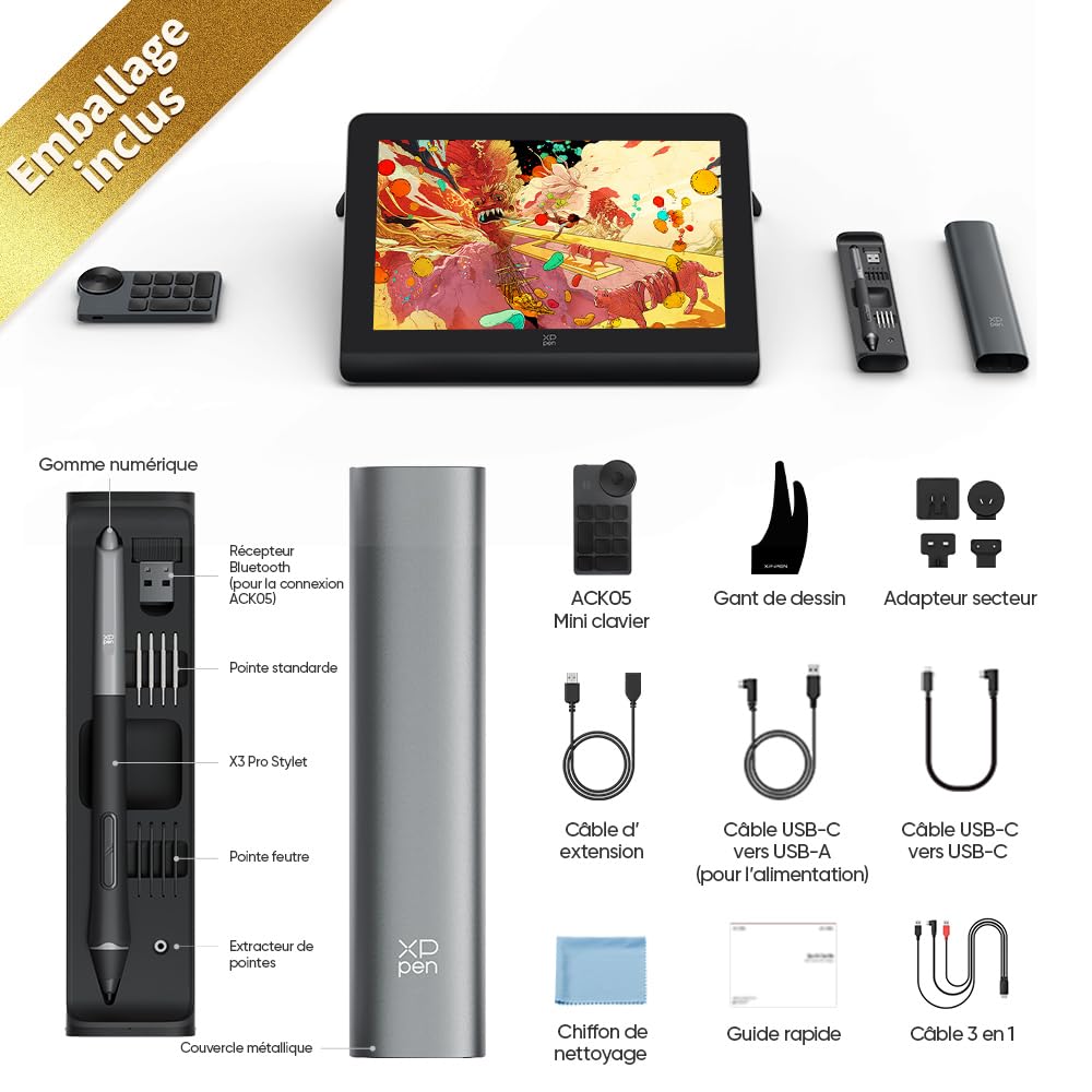 XP-PEN Artist Pro 14 (Gen 2) Tablette Graphique, Tablette Graphique Dessin avec Écran Laminé, Stylet Passif à 16K(16384) Niveaux de Pression, Télécommande de Raccourci Fourni, Support Pliable