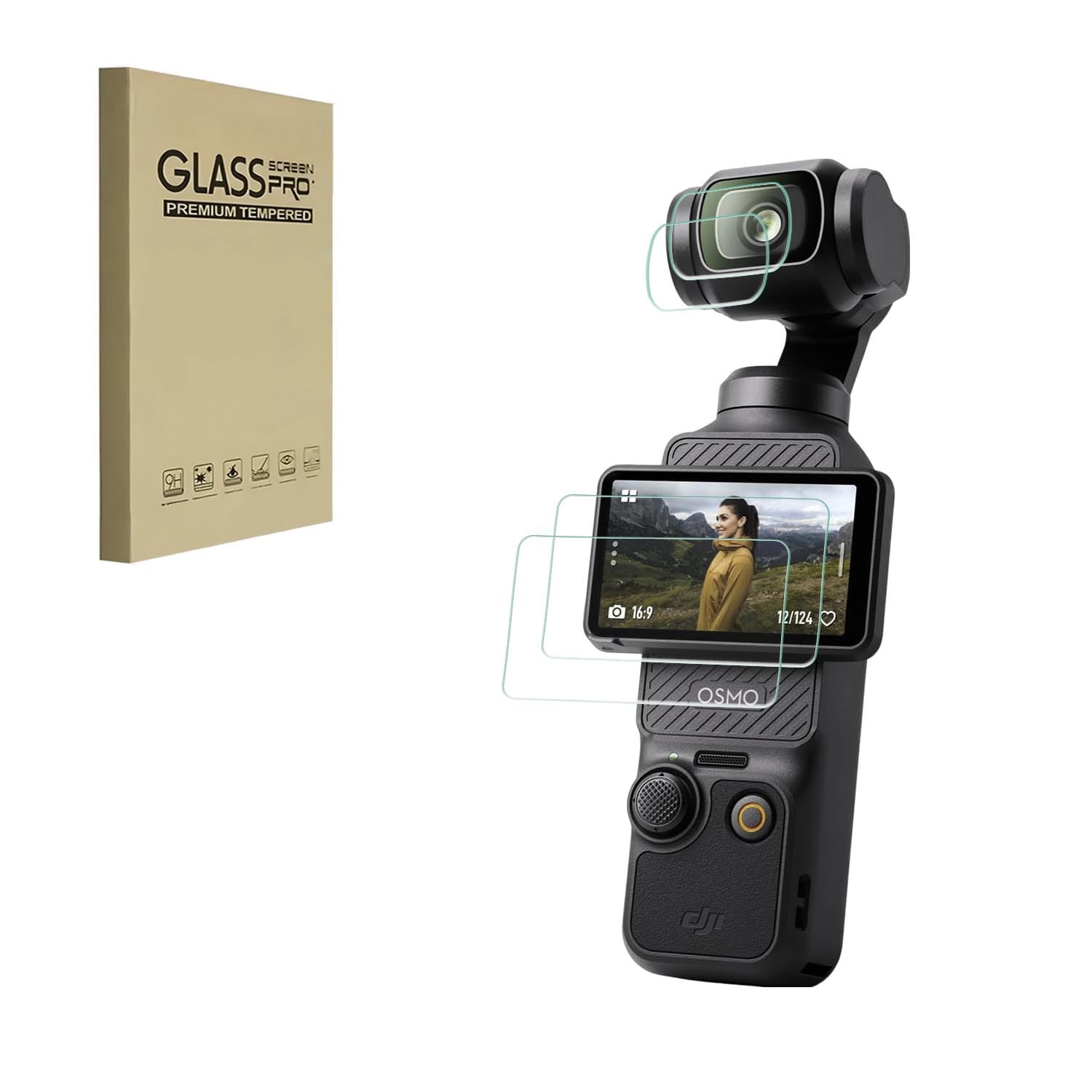 Protecteur d’objectif et protecteur d’écran pour DJI Osmo Pocket 3 accessoires avec couvercle de film d’affichage LCD en verre trempé Dureté 9H Anti-rayures Anti-bulles [2Pack]