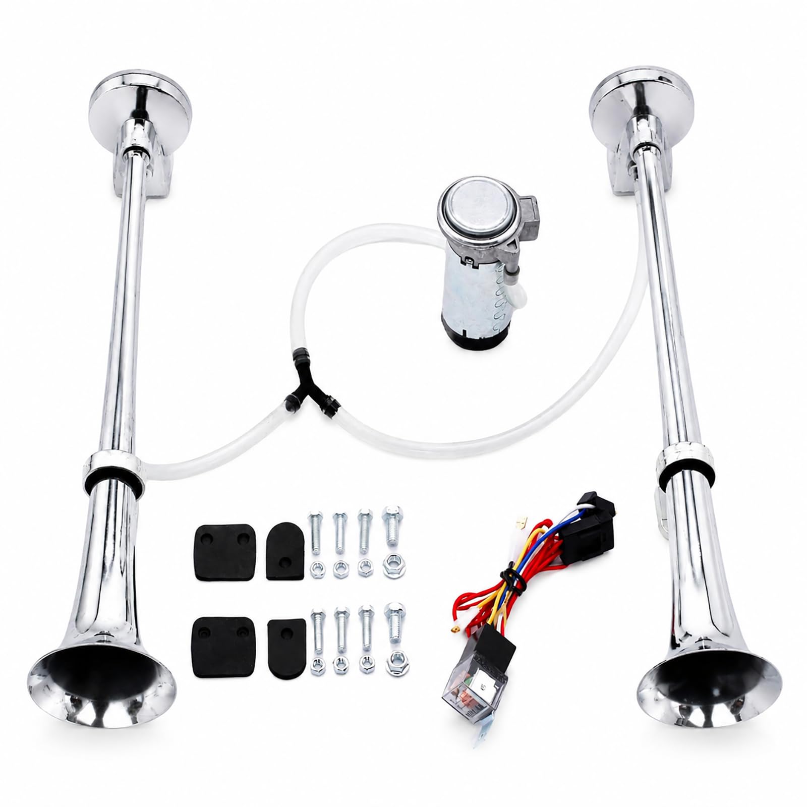 Trompeta Tractor 150dB Superpotente con Compresor 12V Actualizado, Cuerno de Aire de Trompeta Doble para Coche, Tractor, Furgoneta, Moto y Barco - Kit de Instalación Completa