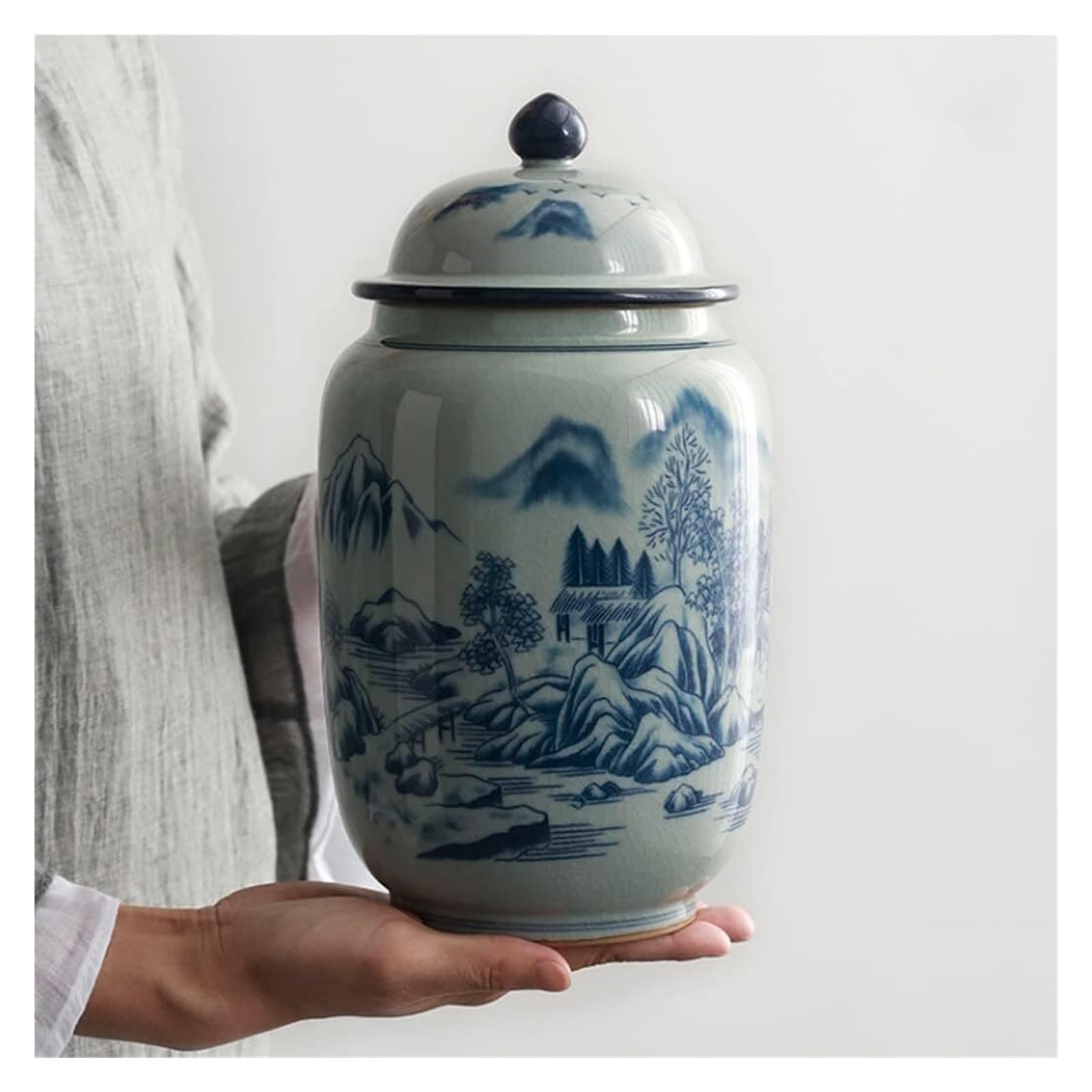 Słoiki z herbatą Ozdobne słoiki z imbirem z pokrywkami, niebiesko-biały porcelanowy pojemnik na herbatę na sypką herbatę, ceramiczny słoik do przechowywania z zamkniętą pokrywką, słoik na kawę/orzechy