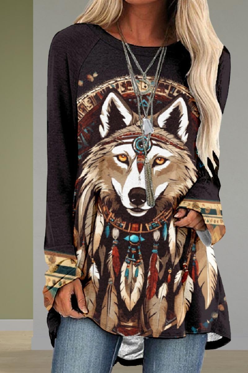 LOAIHA Women's Casual Crewneck Long Sleeve Floral Graphic Pullover Tops Print Western Loose Long Sweatshirt - Image 3