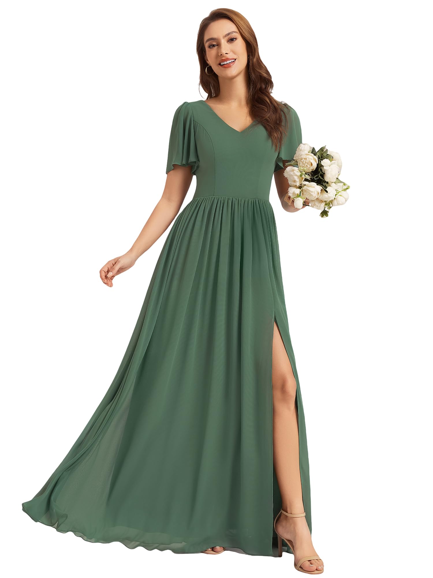 Ever-Pretty Brautjungfernkleider Lang Abendkleider Elegant mit Schlitz Kleid Damen Festlich ES02659