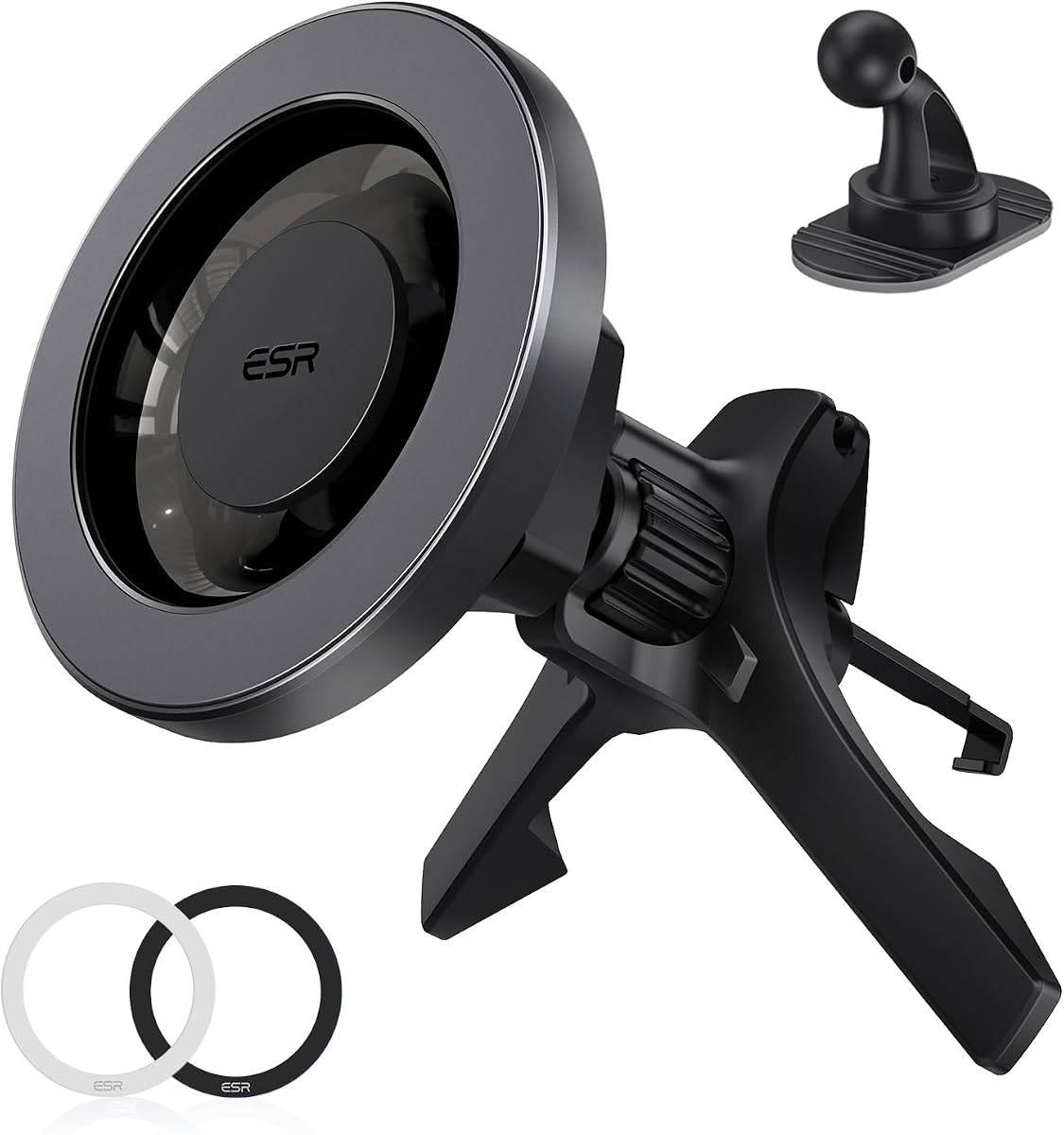 for MagSafe Car Mount, Car Phone Holder for iPhone 17-12,Samsung/Google | Magnetic Phone Holder for Air Vent/Dashboard, for All Smartphones(2 Metal Rings Included), Charging Not Supported, Black