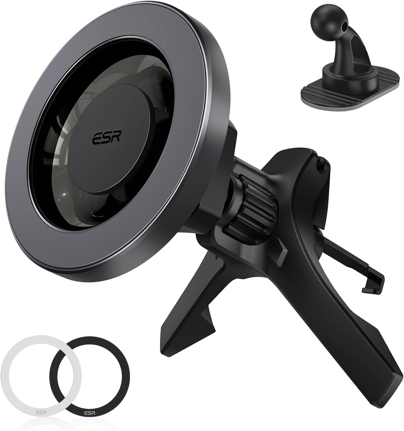 ESR for MagSafe Car Mount, Magnetic Phone Holder for Car Air Vent, Car Phone Holder Mount for iPhone 17e/17/16/16e/15/14/13/12/Samsung, All Smartphones(2 Metal Rings Included),Charging Not Supported