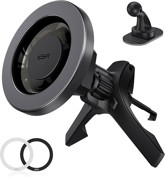 ESR for MagSafe Car Mount, Magnetic Phone Holder for Car Air Vent, Car Phone Holder Mount for iPhone 17e/17/16/16e/15/14/13/12/Samsung, All Smartphones(2 Metal Rings Included),Charging Not Supported