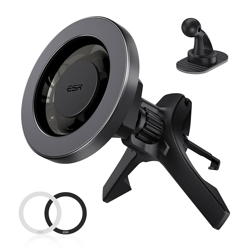 Suporte veicular magnético ESR HaloLock para celular com montagem em ventilação ou painel, compatível com MagSafe, preto