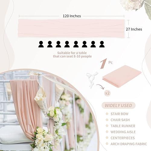 Miniatura 5 de Camino de mesa de gasa color melocotón claro de 27 x 120 pulgadas de largo para baby shower, decoración de festivales de boda al aire libre