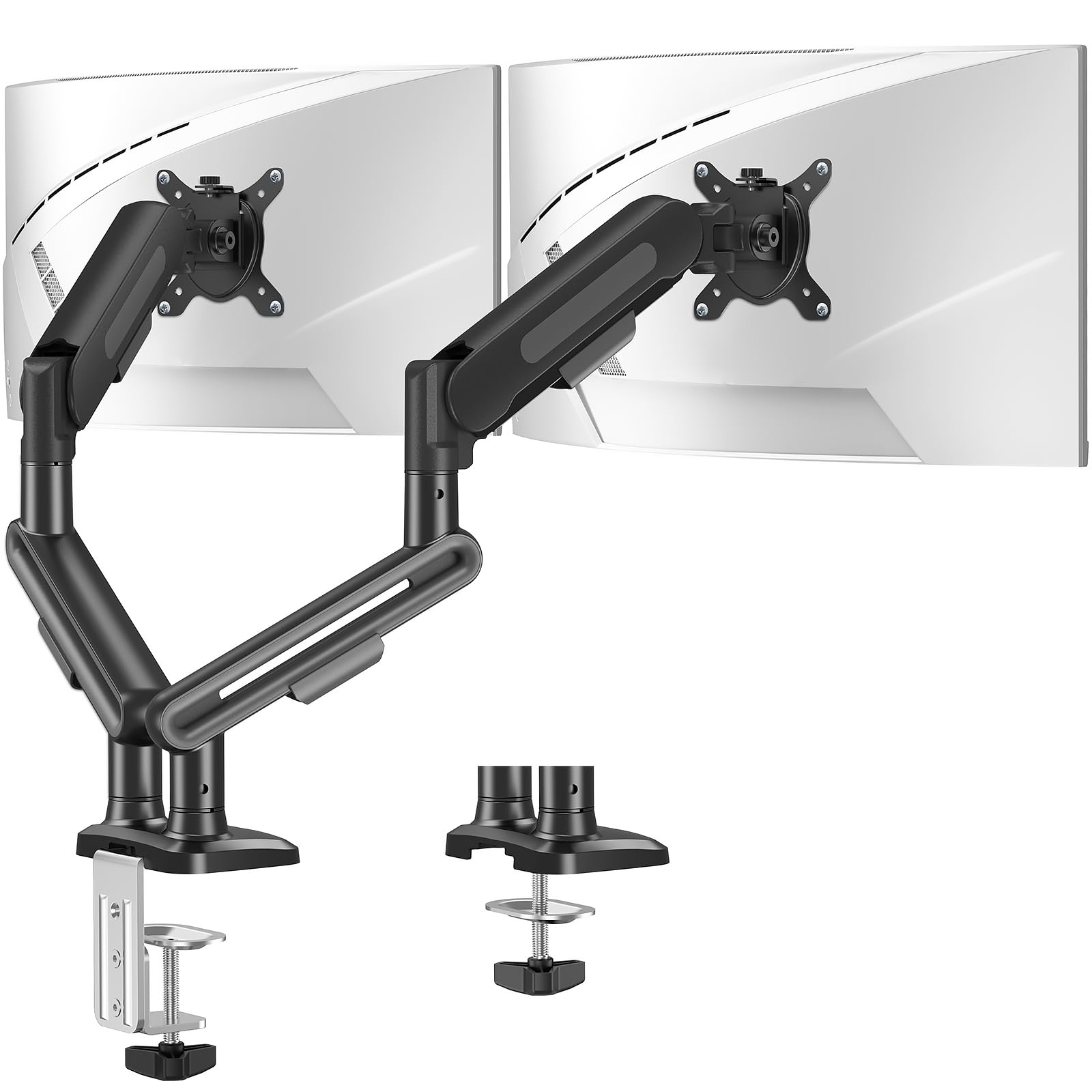 ELIVED Monitor Halterung 2 Monitore für 17-34 Zoll Bildschirme, Bildschirmhalterung 2 Monitore hält 2-12 kg Monitore mit VESA 75/100mm, Höhenverstellbar Monitorhalterung mit Drehbar, Grau, EV3236B-G