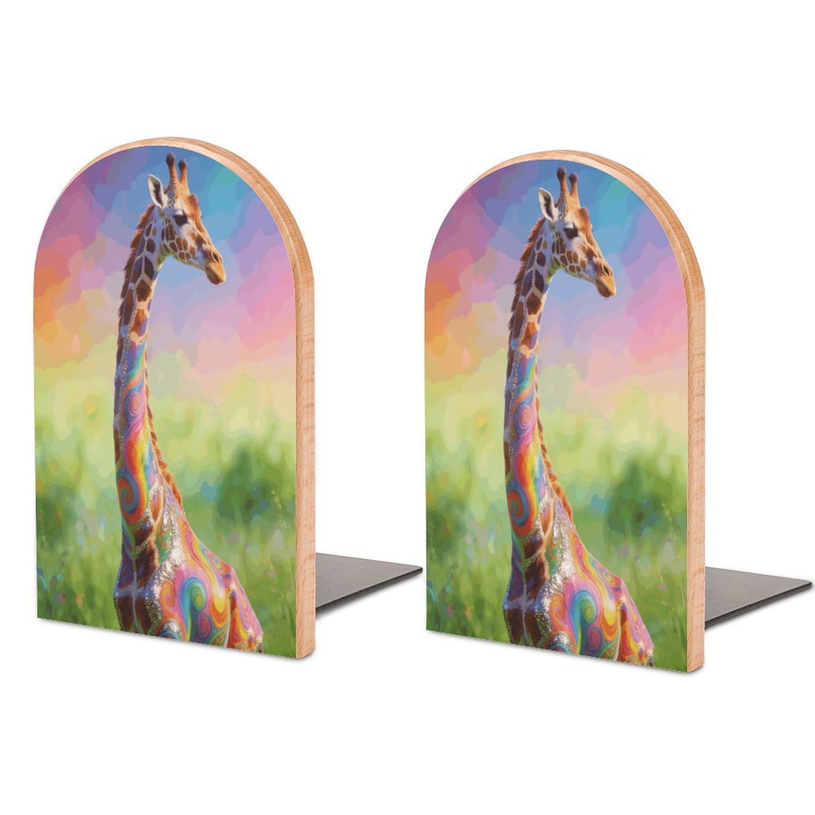 Serre-livres girafe en bois robuste et antidérapant pour ranger vos livres lourds